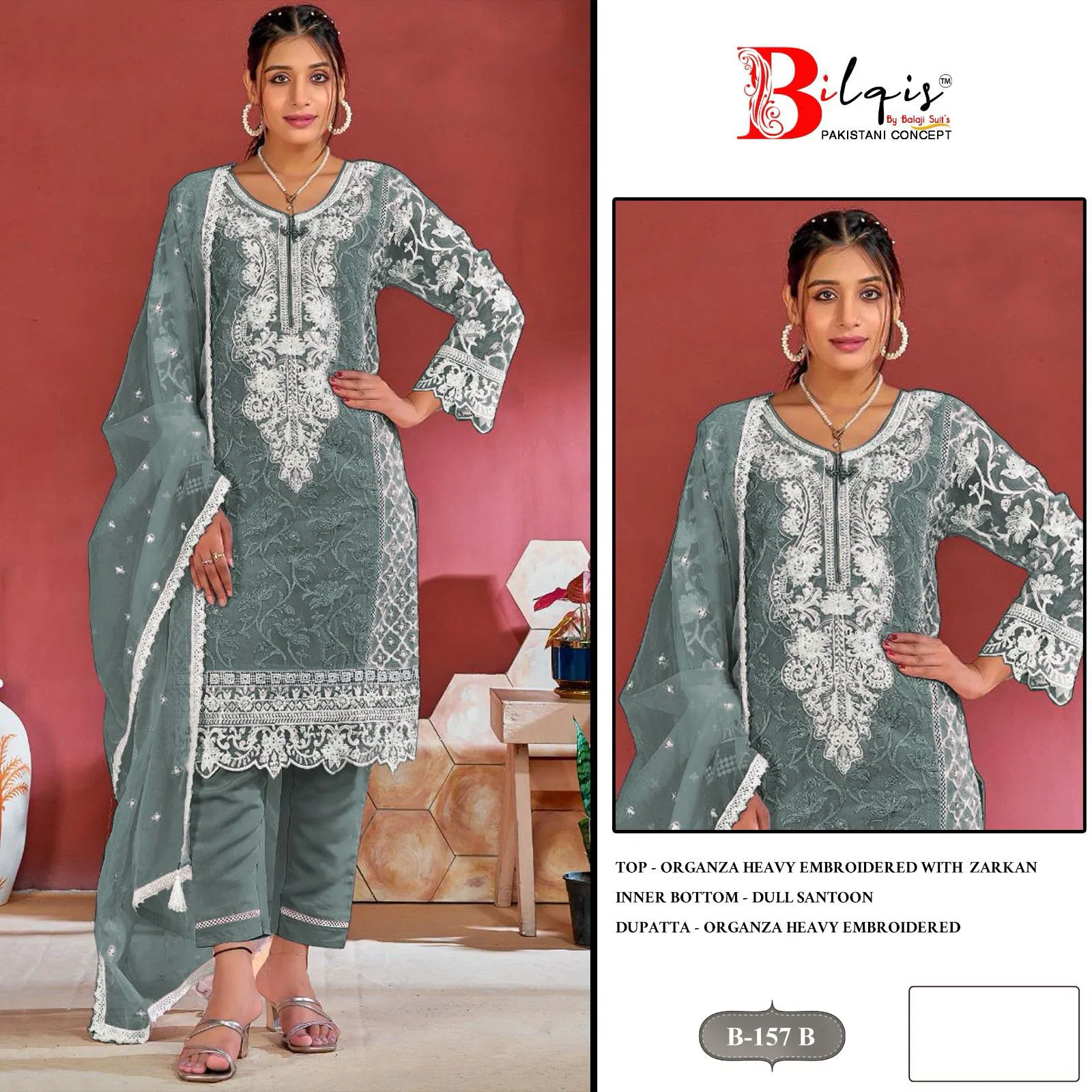 Bilqis B 157 Organza Pakistani Salwar Kameez Collection